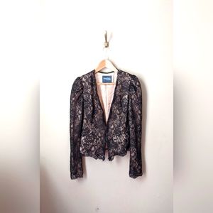 Charlotte Russe Black Lace Over Champagne Puff Shoulder Dress Coat